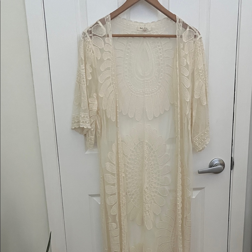Cream Lace Long Cardigan - Picture 1 of 6